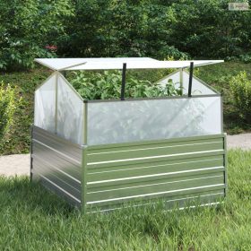   Ezüstszínű kerti magaságyás melegházzal 100 x 100 x 85 cm