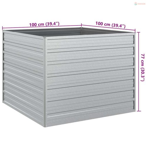 Ezüstszínű horganyzott acél kerti magaságyás 100 x 100 x 77 cm