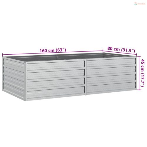 Ezüstszínű horganyzott acél kerti magaságyás 160 x 80 x 45 cm