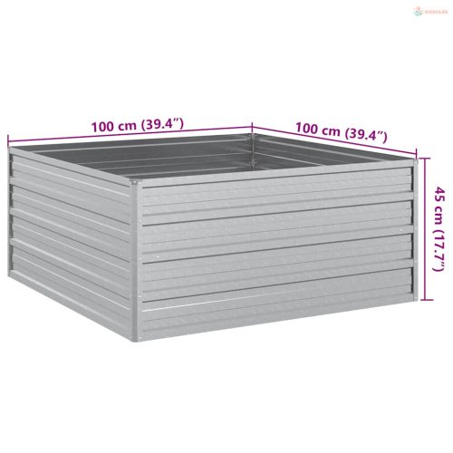 Ezüstszínű horganyzott acél kerti magaságyás 100 x 100 x 45 cm