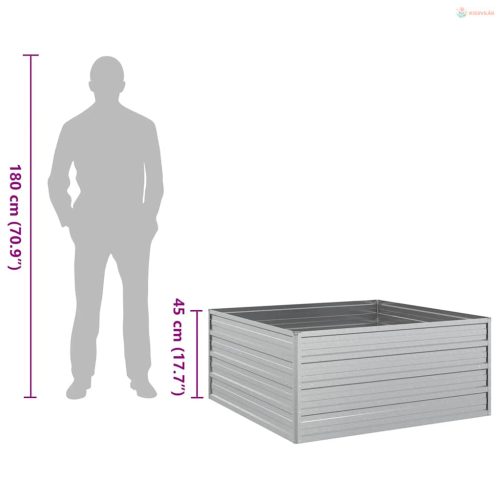 Ezüstszínű horganyzott acél kerti magaságyás 100 x 100 x 45 cm