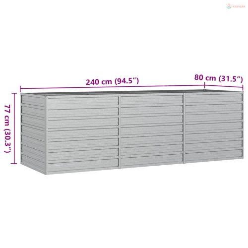 Ezüstszínű horganyzott acél kerti magaságyás 240 x 80 x 77 cm