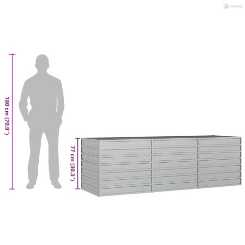 Ezüstszínű horganyzott acél kerti magaságyás 240 x 80 x 77 cm