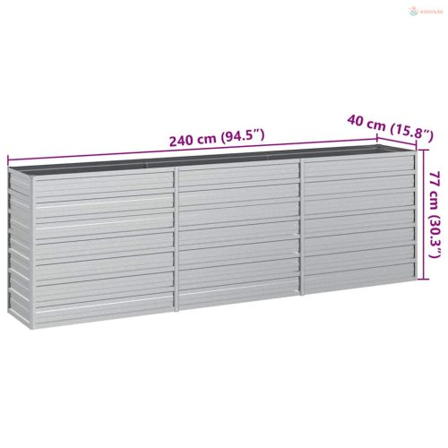 Ezüstszínű horganyzott acél kerti magaságyás 240 x 40 x 77 cm