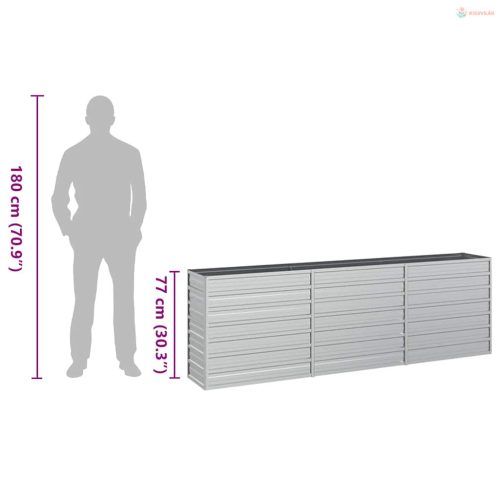 Ezüstszínű horganyzott acél kerti magaságyás 240 x 40 x 77 cm