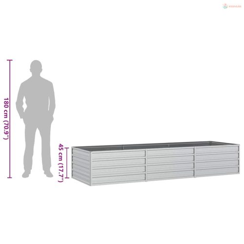 Ezüstszínű horganyzott acél kerti magaságyás 240 x 80 x 45 cm
