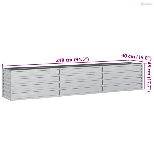 Ezüstszínű horganyzott acél kerti magaságyás 240 x 40 x 45 cm