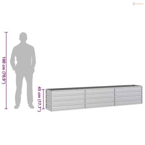Ezüstszínű horganyzott acél kerti magaságyás 240 x 40 x 45 cm