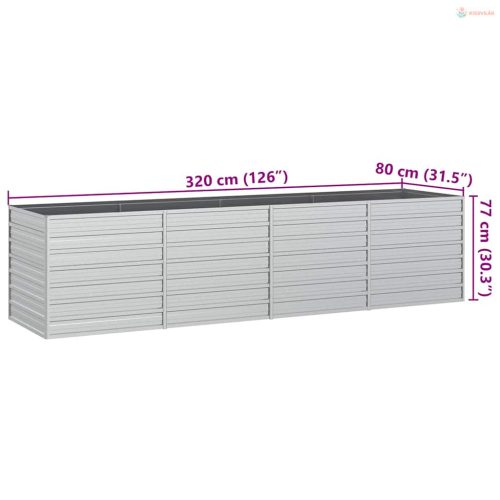 Ezüstszínű horganyzott acél kerti magaságyás 320 x 80 x 77 cm