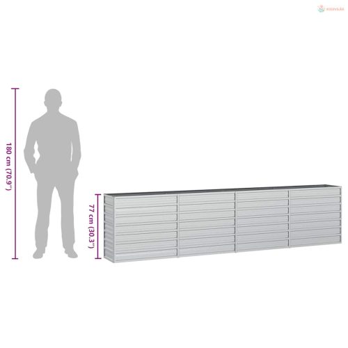 Ezüstszínű horganyzott acél kerti magaságyás 320 x 40 x 77 cm