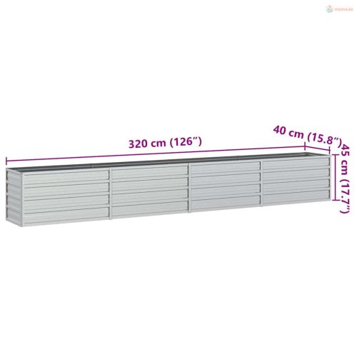 Ezüstszínű horganyzott acél kerti magaságyás 320 x 40 x 45 cm