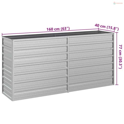 Ezüstszínű horganyzott acél kerti magaságyás 160 x 40 x 77 cm