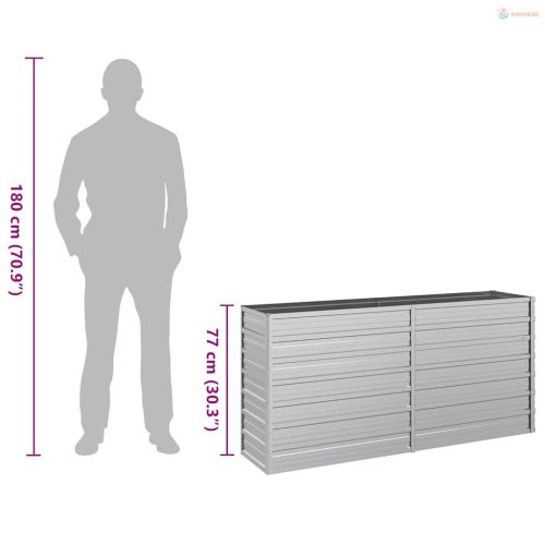 Ezüstszínű horganyzott acél kerti magaságyás 160 x 40 x 77 cm