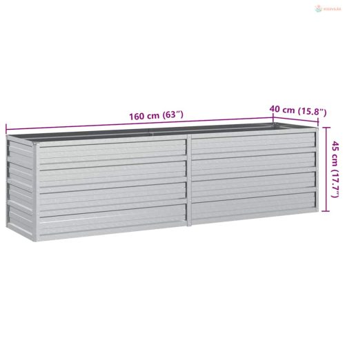 Ezüstszínű horganyzott acél kerti magaságyás 160 x 40 x 45 cm