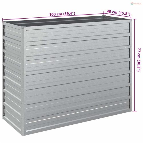 Ezüstszínű horganyzott acél kerti magaságyás 100 x 40 x 77 cm