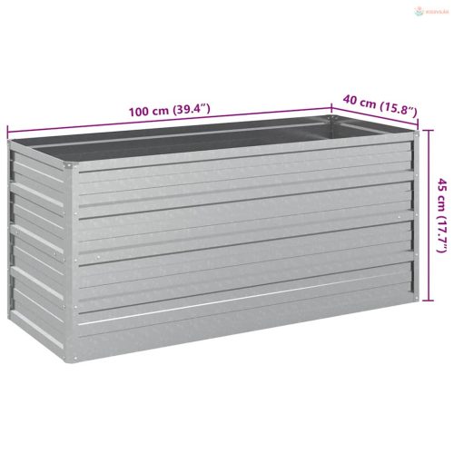 Ezüstszínű horganyzott acél kerti magaságyás 100 x 40 x 45 cm