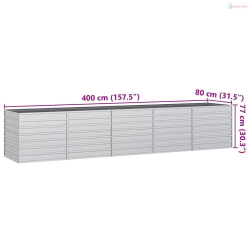 Ezüstszínű horganyzott acél kerti magaságyás 400 x 80 x 77 cm