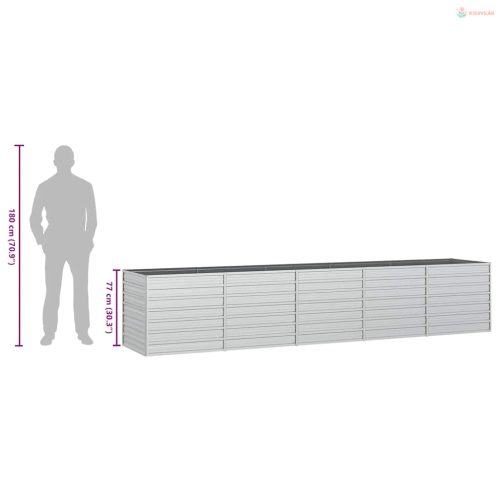 Ezüstszínű horganyzott acél kerti magaságyás 400 x 80 x 77 cm