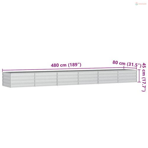 Ezüstszínű horganyzott acél kerti magaságyás 480 x 80 x 45 cm