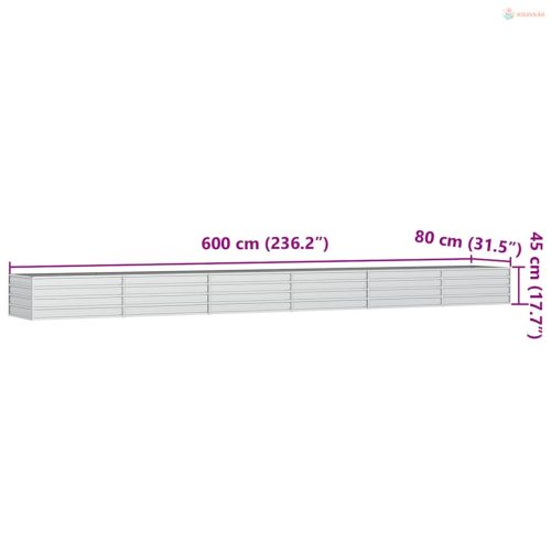 Ezüstszínű horganyzott acél kerti magaságyás 600 x 80 x 45 cm