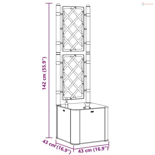 Szürke kerti magaságyás ráccsal és öntözőrendszerrel