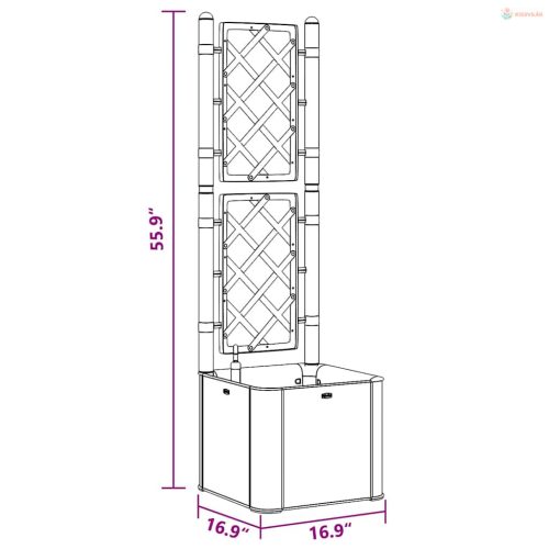 Szürke kerti magaságyás ráccsal és öntözőrendszerrel