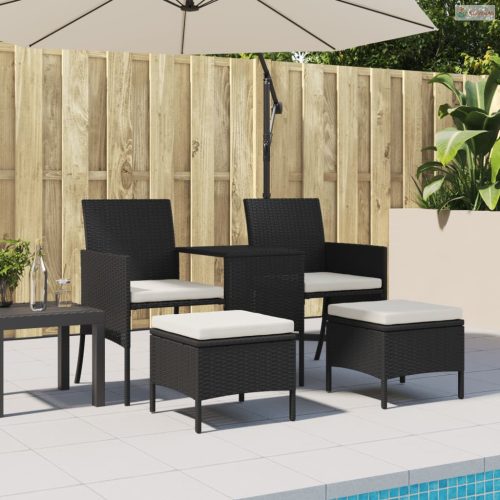 2 személyes fekete polyrattan kerti kanapé asztallal/székkel