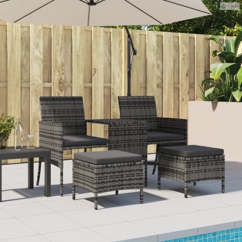 2 személyes szürke polyrattan kerti kanapé asztallal/székkel