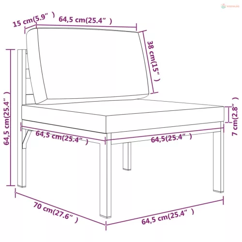 3 részes antracitszürke alumínium kerti kanapészett párnákkal