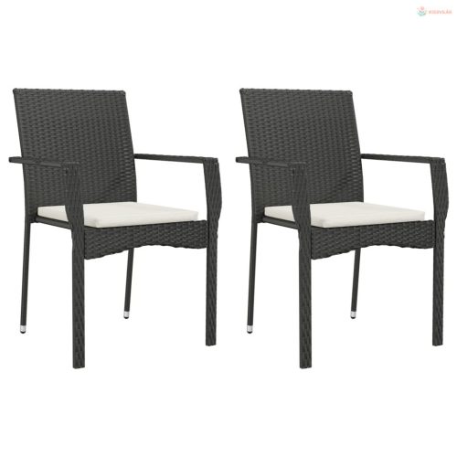 3 részes fekete polyrattan kerti étkezőgarnitúra párnákkal