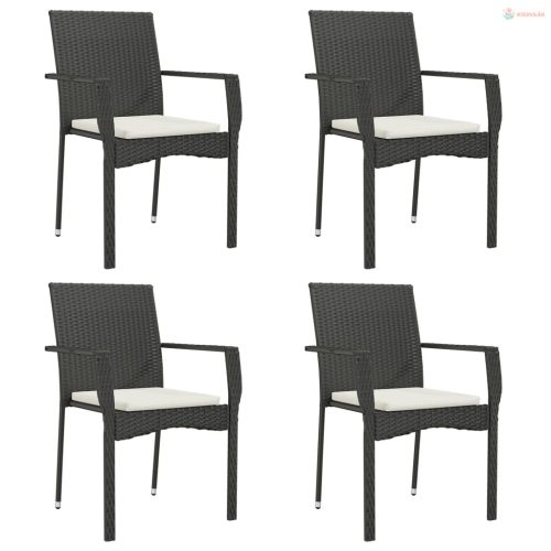 5 részes fekete polyrattan kerti étkezőgarnitúra párnákkal