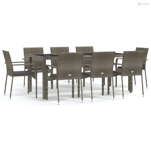 9 részes szürke polyrattan kerti étkezőgarnitúra párnával