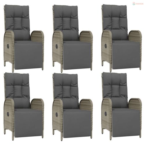 7 részes szürke polyrattan kerti étkezőgarnitúra párnával