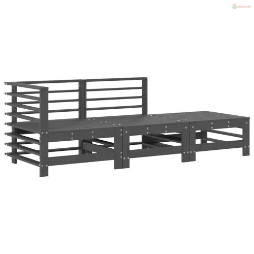 3 részes szürke tömör fa kerti ülőgarnitúra párnával