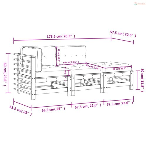 3 részes impregnált fenyőfa kerti ülőgarnitúra párnával