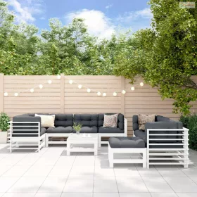   10 részes fehér tömör fa kerti társalgószett párnákkal