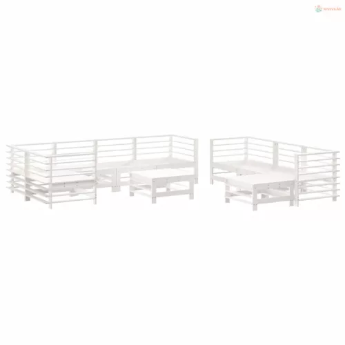 10 részes fehér tömör fa kerti társalgószett párnákkal