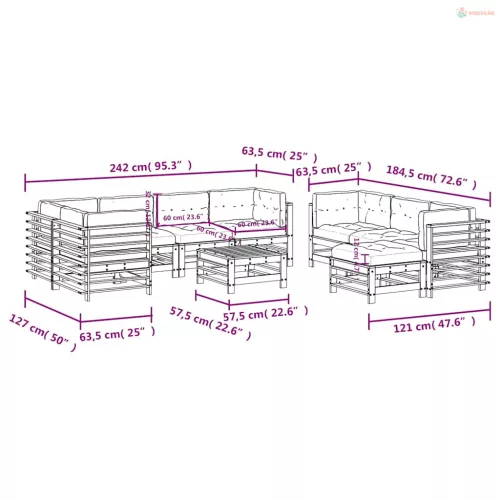 10 részes szürke tömör fa kerti ülőgarnitúra párnával