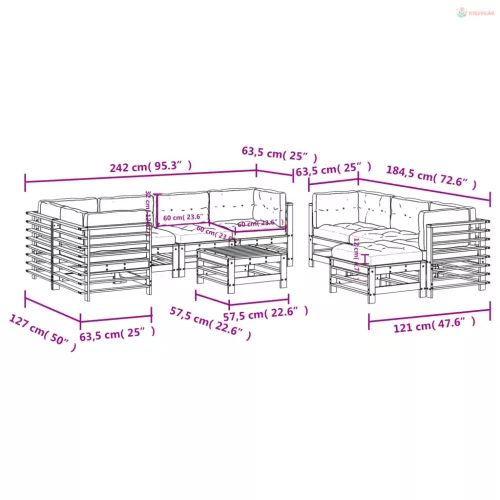 10 részes impregnált fenyőfa kerti ülőgarnitúra párnával