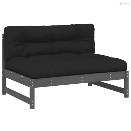 2 részes szürke tömör fa kerti ülőgarnitúra párnákkal