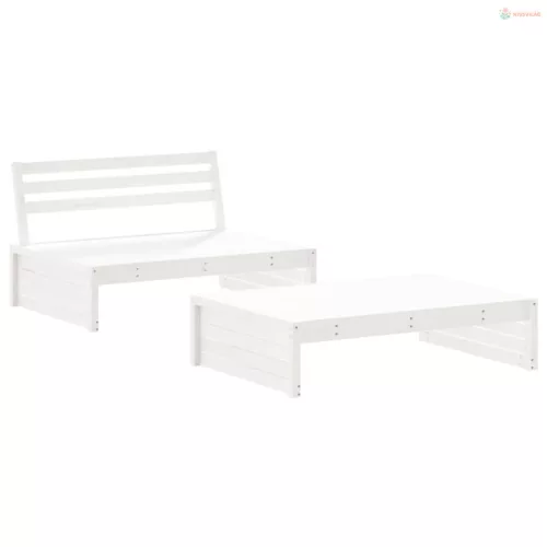 2 részes fehér tömör fa kerti társalgószett párnákkal