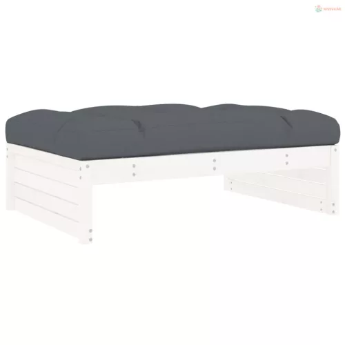 2 részes fehér tömör fa kerti társalgószett párnákkal