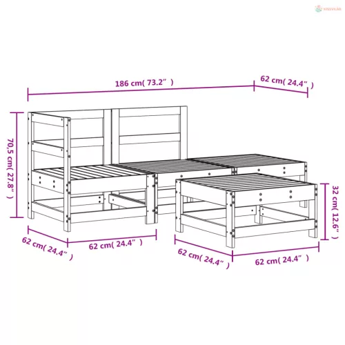 4 részes fehér tömör fenyőfa kerti ülőgarnitúra