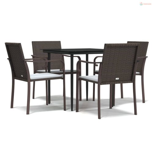 5 részes polyrattan és acél kerti étkezőgarnitúra párnával