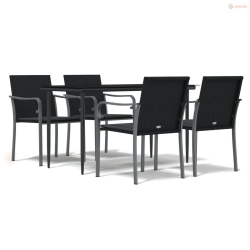 5 részes polyrattan és acél kerti étkezőgarnitúra párnával