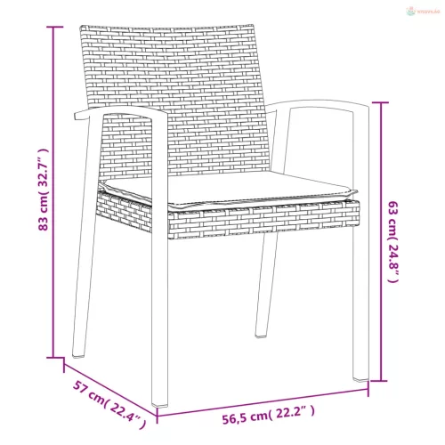 7 részes polyrattan és acél kerti étkezőgarnitúra párnával