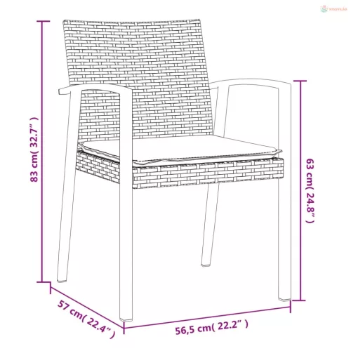 5 részes polyrattan és acél kerti étkezőgarnitúra párnával