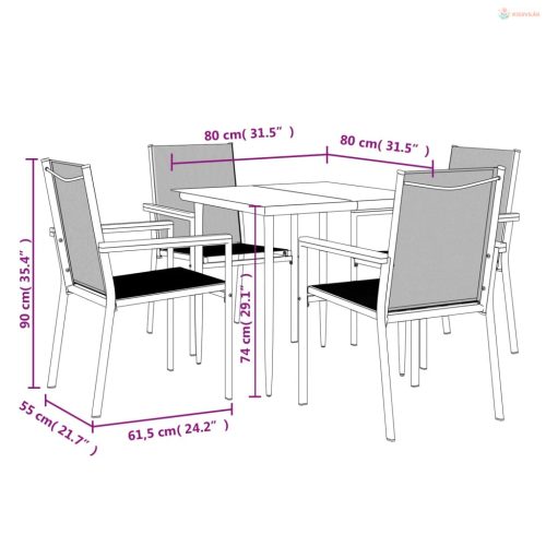 5 részes fekete textilén és acél kerti étkezőgarnitúra