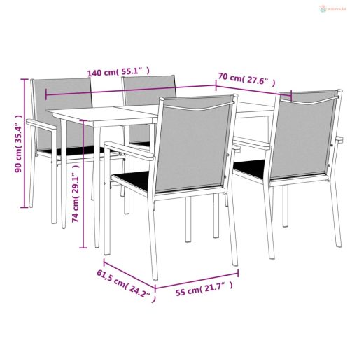 5 részes fekete textilén és acél kerti étkezőgarnitúra
