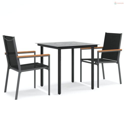 3 részes fekete textilén és acél kerti pihenőgarnitúra